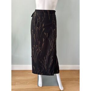 NWT Vintage Black Floral Midi Skirt Minimalist 90s High Waist Wrap Plus Size 14